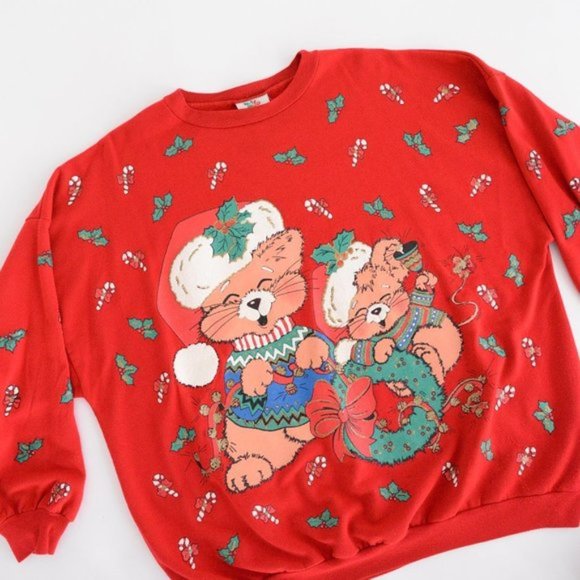 Vintage Ugly Christmas Nutcracker Red Holiday Puff Paint Cat Sweater - Picture 10 of 10